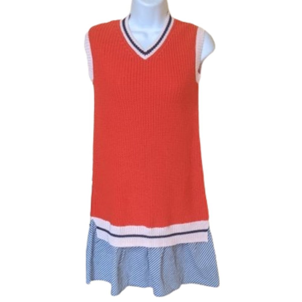 ---  Red &  Blue Preppy Look Red Sweater Dress / Jumper Size 12  (fits XL)